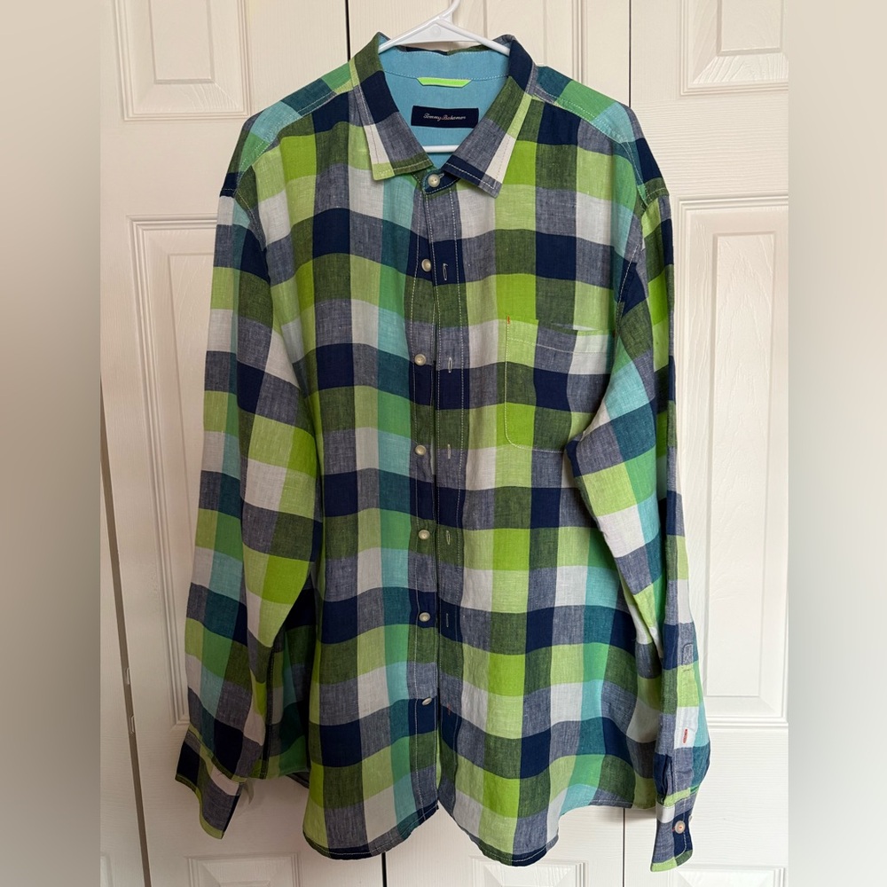 Tommy Bahama Green and Blue Dress Shirt Classic Plaid